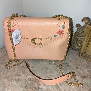 Authentic Coach TAMMIE Small Leather Bag with Flowers Soft Blush/Pink 10"x7"x4"